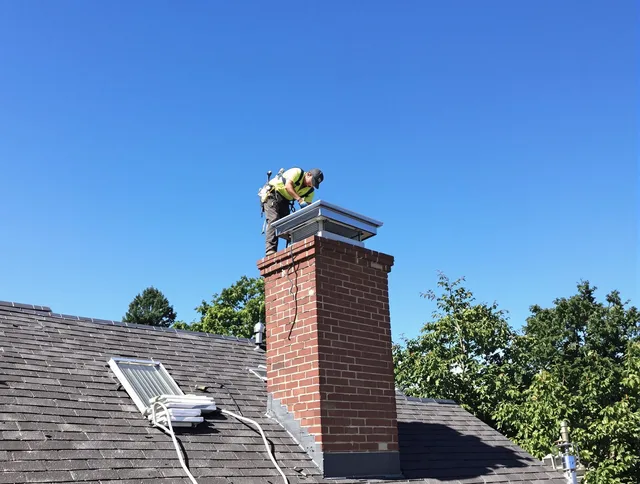 Garden City Chimney Sweep technician measuring a chimney cap in Garden City, GA