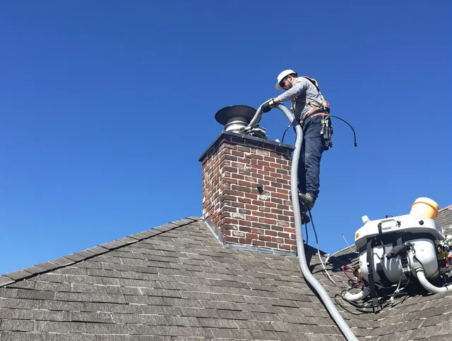 Dedicated Garden City Chimney Sweep team member cleaning a chimney in Garden City, GA