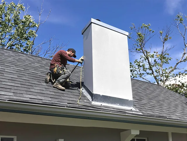 Garden City Chimney Sweep team member finishing chimney construction in Garden City, GA