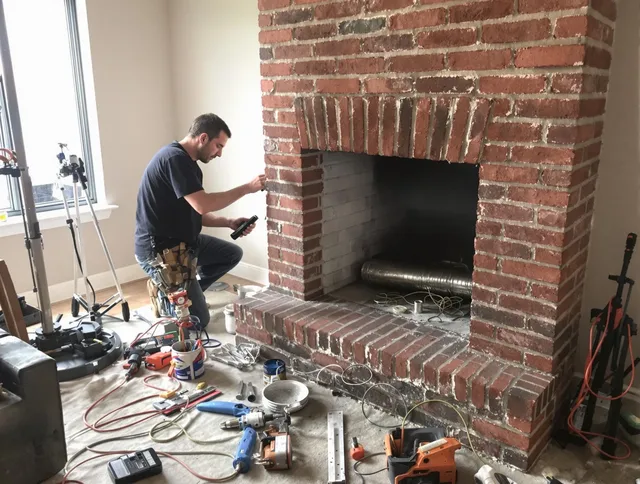 Garden City Chimney Sweep specialist finalizing chimney liner service in Garden City, GA