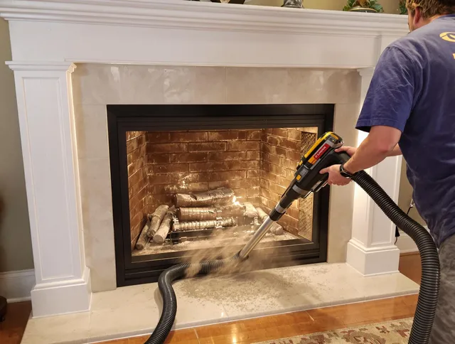 Fireplace cleaning performed by Garden City Chimney Sweep in Garden City, GA