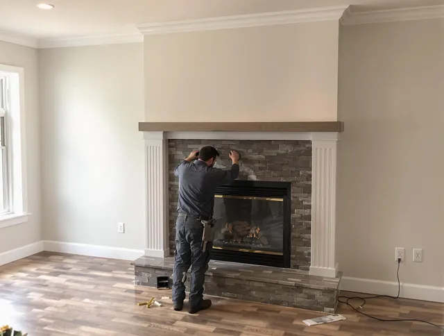 Garden City Chimney Sweep finishing a custom fireplace install in Garden City, GA